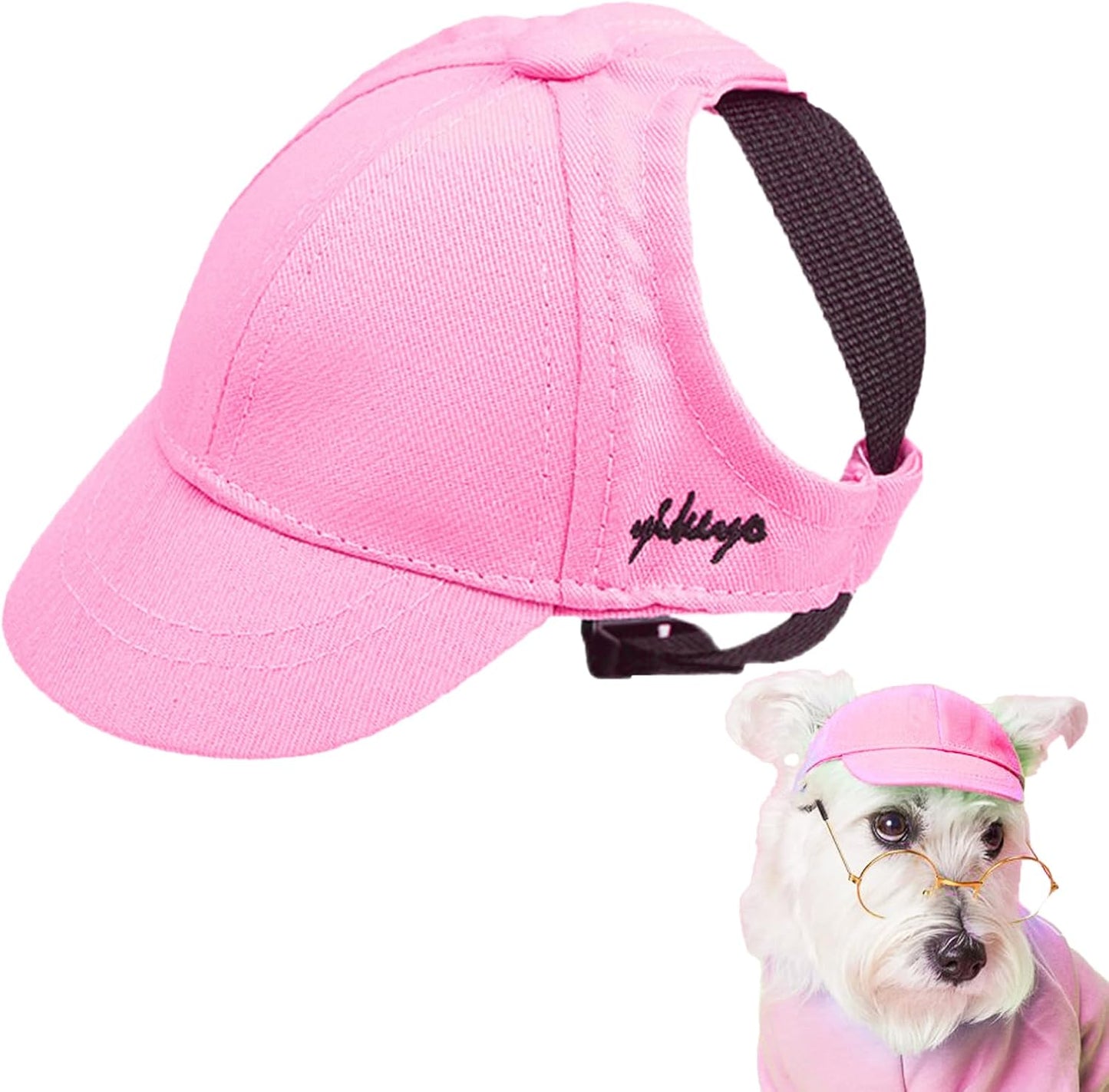 Dog Baseball Caps Hats with Neck Strap Adjustable Ear Holes for Small Dogs in Outdoor Sun Protection, Pet Casual Cap Visor Sunbonnet with Ear Holes, Summer Travel Sport Hat Outfit