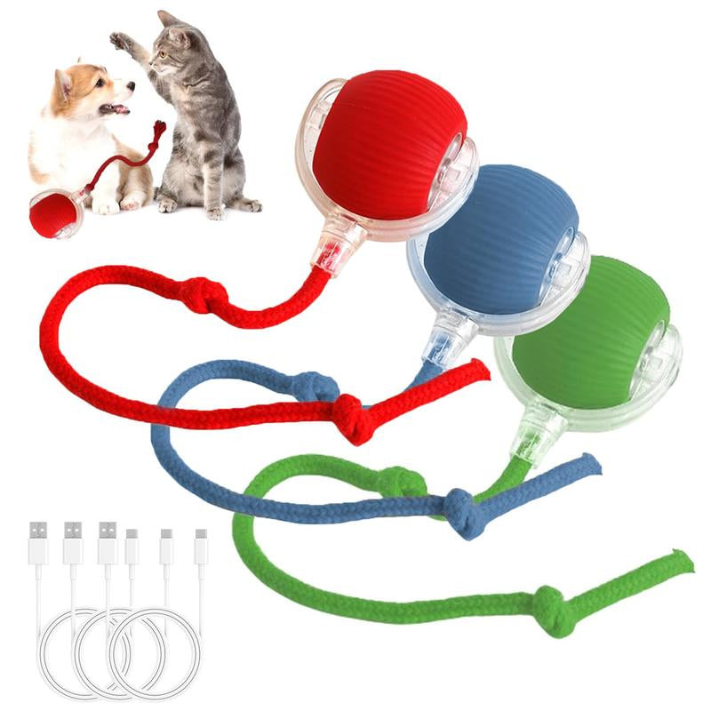 Gift for Pets, Electric Cat Toy Ball with Rope, Interactive Cat Teaser Toy, Automatic Rolling Ball Toy, Pet Supplies, Dog & Cat Accessories, Valentine'S Day Gift