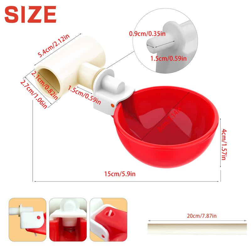 Automatic Chicken Watering System, Chicken Water Cups, Chicken Water Feeder and 1/2" PVC Tee Pipe DIY Kit, Poultry Waterer Chicken Water Dispenser for Chicken, Duck, Quail