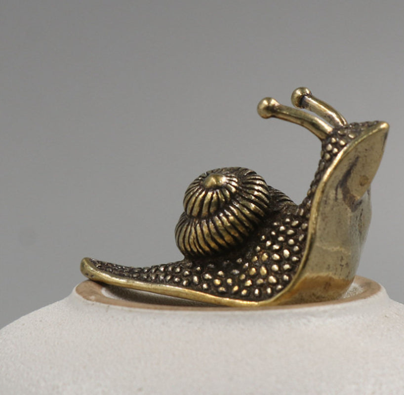 Brass Tea Pet Snail Decoration Pure Copper Paperweight Solid Core to Do Old Artifact