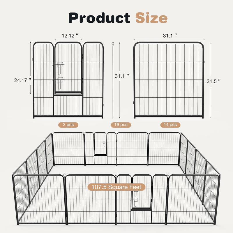 Sweet Furniture S - Pet Supplies Dog Playpen Indoor - Pet Fence Exercise Pen for Yard Gate 8 /16 Panels Foldable Puppy Crates with Doors Metal Dog Pen