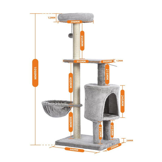 Anyask Cat Tree 42'' Cute Cat Tower Small Flower Cat Trees for Indoor Cat Condo with Hanging Toys Pink Large Top Perch for Kittens and Adults Cats