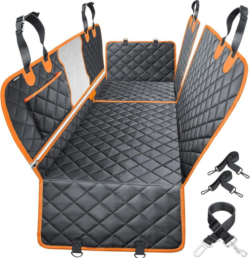 [On Sale!]Dog Car Seat Cover, Waterproof Scratchproof Hammock W/ 4 Storage Bags Side Flaps, Washable Nonslip Backseat Protector for Cars,Trucks,Suvs.