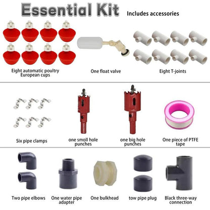 Automatic Chicken Watering System, Chicken Water Cups, Chicken Water Feeder and 1/2" PVC Tee Pipe DIY Kit, Poultry Waterer Chicken Water Dispenser for Chicken, Duck, Quail