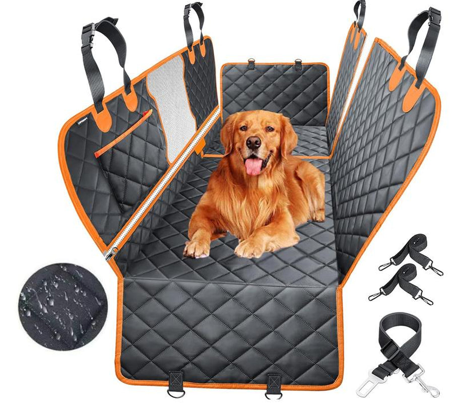 [On Sale!]Dog Car Seat Cover, Waterproof Scratchproof Hammock W/ 4 Storage Bags Side Flaps, Washable Nonslip Backseat Protector for Cars,Trucks,Suvs.