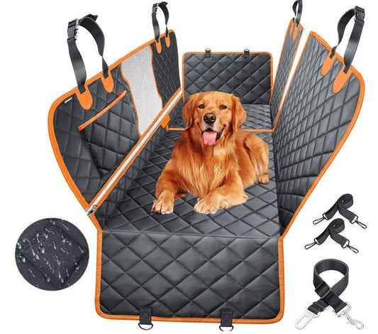 [On Sale!]Dog Car Seat Cover, Waterproof Scratchproof Hammock W/ 4 Storage Bags Side Flaps, Washable Nonslip Backseat Protector for Cars,Trucks,Suvs.