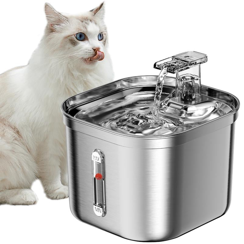 Cat Water Fountain, 2.2L/73Oz Automatic Dog Dispenser Water Bowl,Stainless Steel Pet Water Fountain for Cats Inside, 3 Filters&Ultra-Quiet Pump,Square